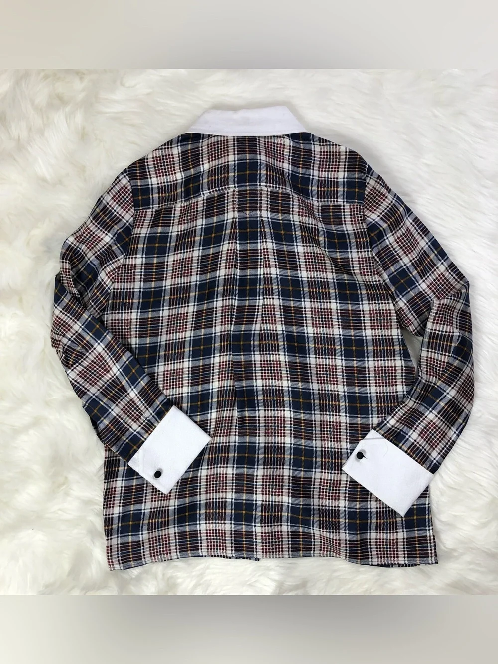 NWT Tory Burch Garrett Silk Plaid Long-Sleeve Blouse with Contrast Collar